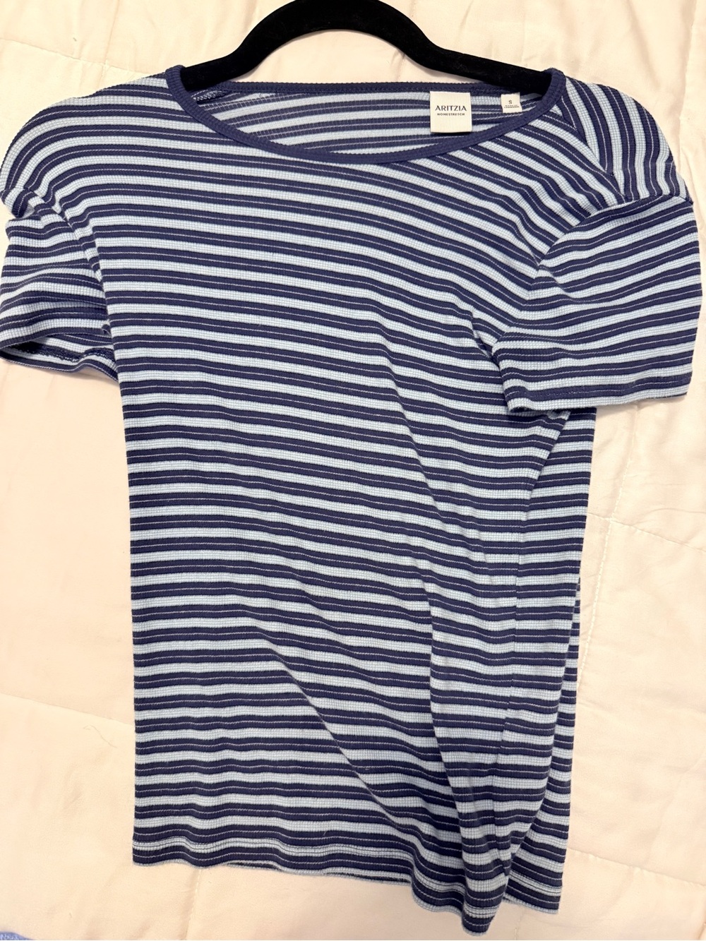 Aritzia Navy and Light Blue Striped Short Sleeve Tee